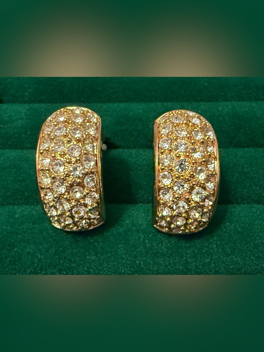 Vintage CN Gold Crystal Pave Huggie Earrings - Women Jewelry